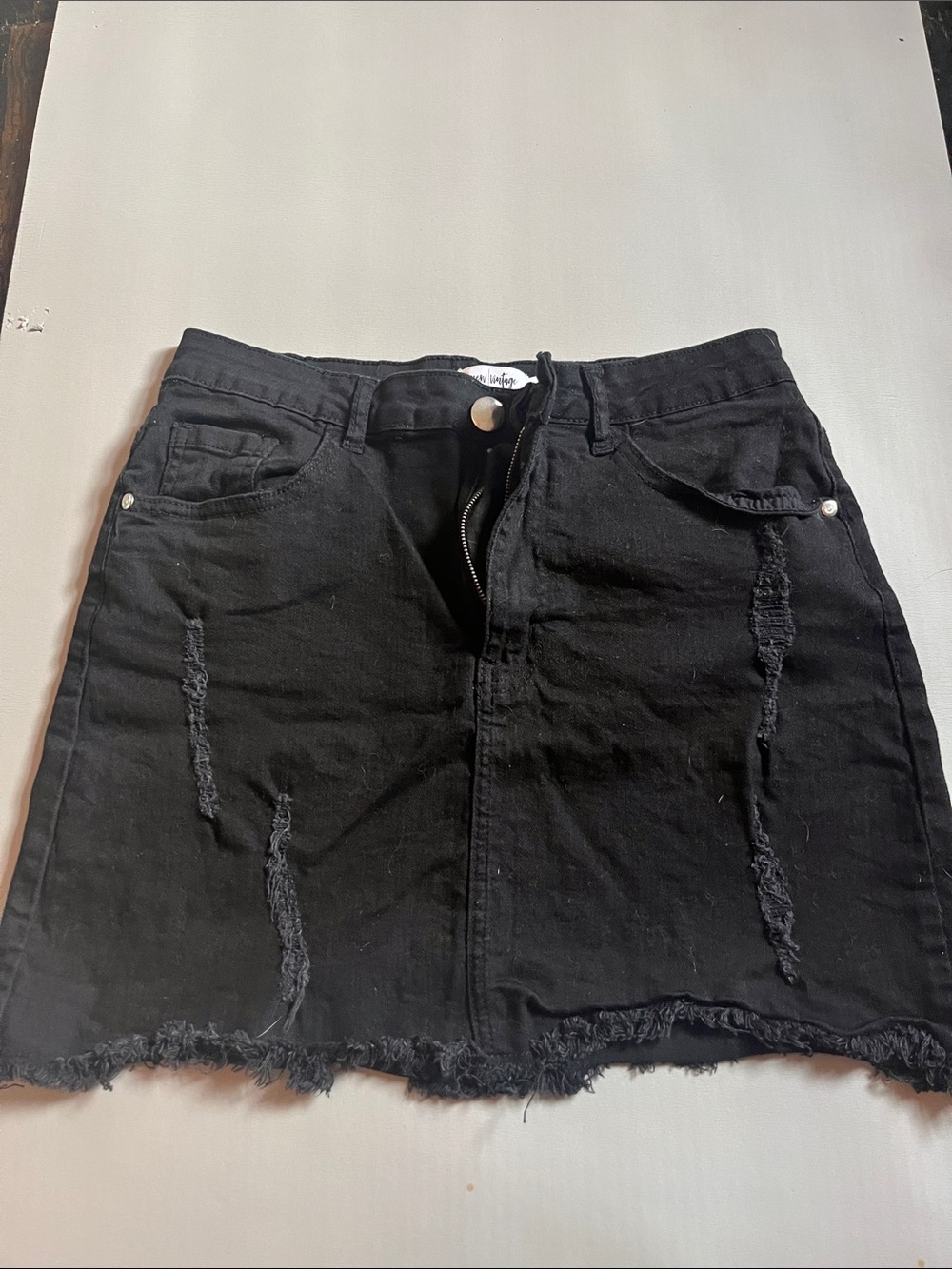Distressed Black Denim Mini Skirt - Women